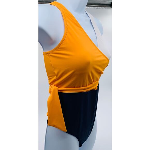 Cupshe Swimsuit One Piece Women Medium Color Block Yellow White Blue V Neck Chic - Picture 3 of 13